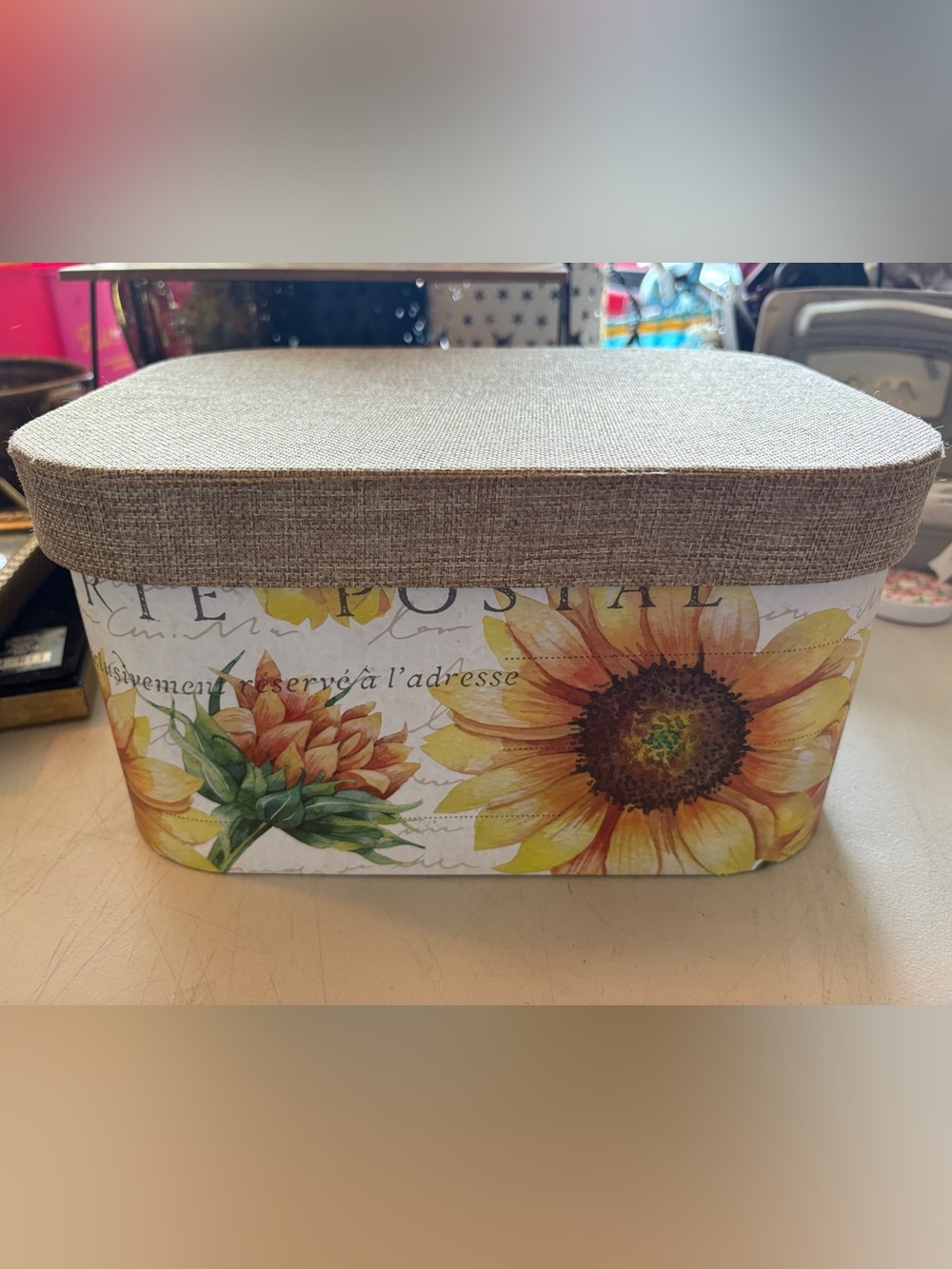 Source Unknown Sunflower Decorative Storage Box with Burlap Lid - Yellow & Brown